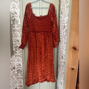 ASOS burnt orange/red midi velvet dress